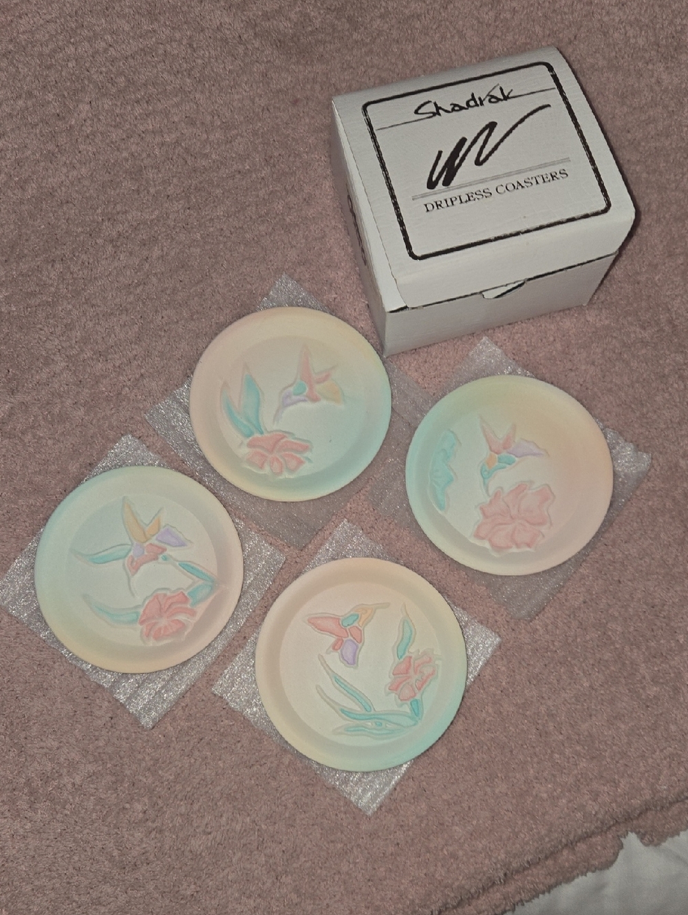Shadrak Dripless Hummingbird Floral Coasters - Pastel Multicolor (Set of 4)